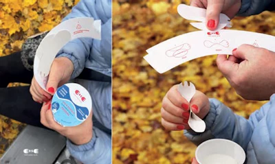 Finland's Ella Salminen won gold for ‘Ease,' which incorporates a cardboard utensil into the packaging label.