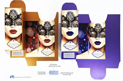 A sample HD InfoCode+ symbol printed on cartonboard illustrates the proprietary, high-density 2D format engineered to store complete instructions for use within the printed code itself.