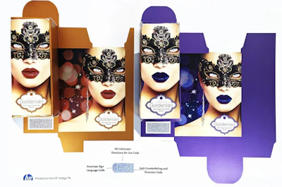 A sample HD InfoCode+ symbol printed on cartonboard illustrates the proprietary, high-density 2D format engineered to store complete instructions for use within the printed code itself.