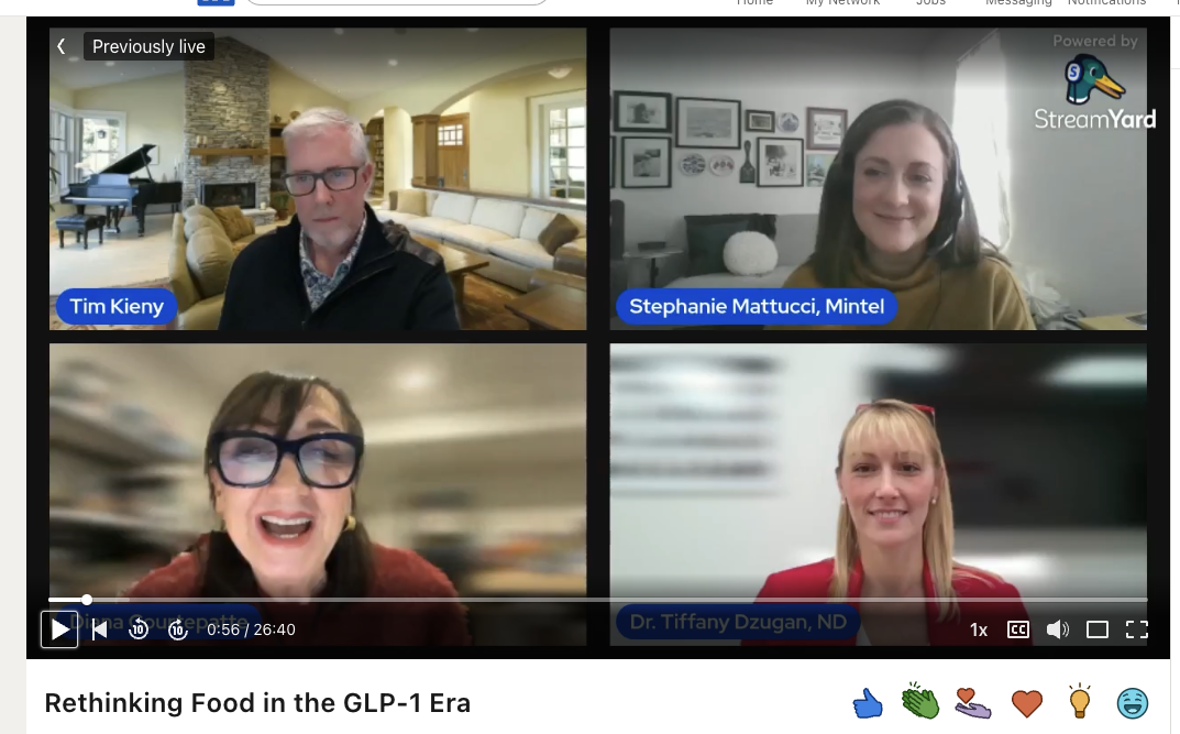 Diana Courtepatte, Director of Marketing, TC Transcontinental Packaging, spoke with Dr. Tiffany Dzugan, ND, Healing Roots Chiropractic and Wellness Centre, Stephanie Mattucci, CFS - Principal Strategist, Food Science, Mintel, and Tim Kieny, VP of Sales & Marketing, TC Transcontinental Packaging. The live session was titled, &ldquo;Rethinking Food in the GLP-1 Era: How appetites, spend, and pack sizes are shifting, and what brands should do now.&rdquo;