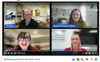 Diana Courtepatte, Director of Marketing, TC Transcontinental Packaging, spoke with Dr. Tiffany Dzugan, ND, Healing Roots Chiropractic and Wellness Centre, Stephanie Mattucci, CFS - Principal Strategist, Food Science, Mintel, and Tim Kieny, VP of Sales & Marketing, TC Transcontinental Packaging. The live session was titled, &ldquo;Rethinking Food in the GLP-1 Era: How appetites, spend, and pack sizes are shifting, and what brands should do now.&rdquo;