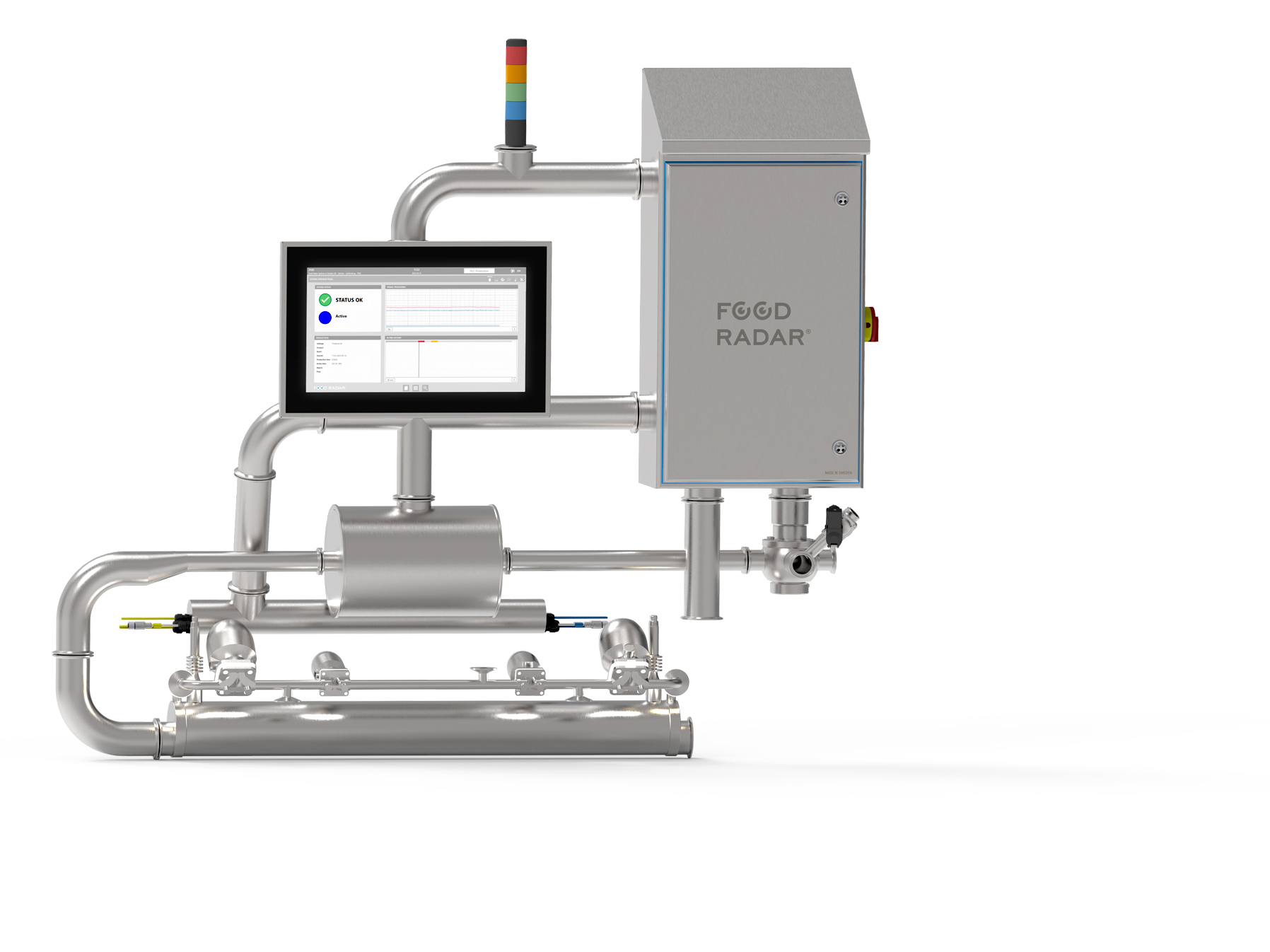 Microwave detection identifies contaminants like metal and glass, but also wood, rubber, soft and hard plastics, and pit fragments for liquid line applications.