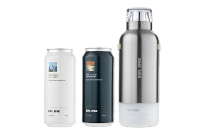 Ripl Efek laundry detergent is offered in two varieties, unscented and Ase, packaged in aluminum refill cans designed for use with a reusable stainless steel dispensing vessel.